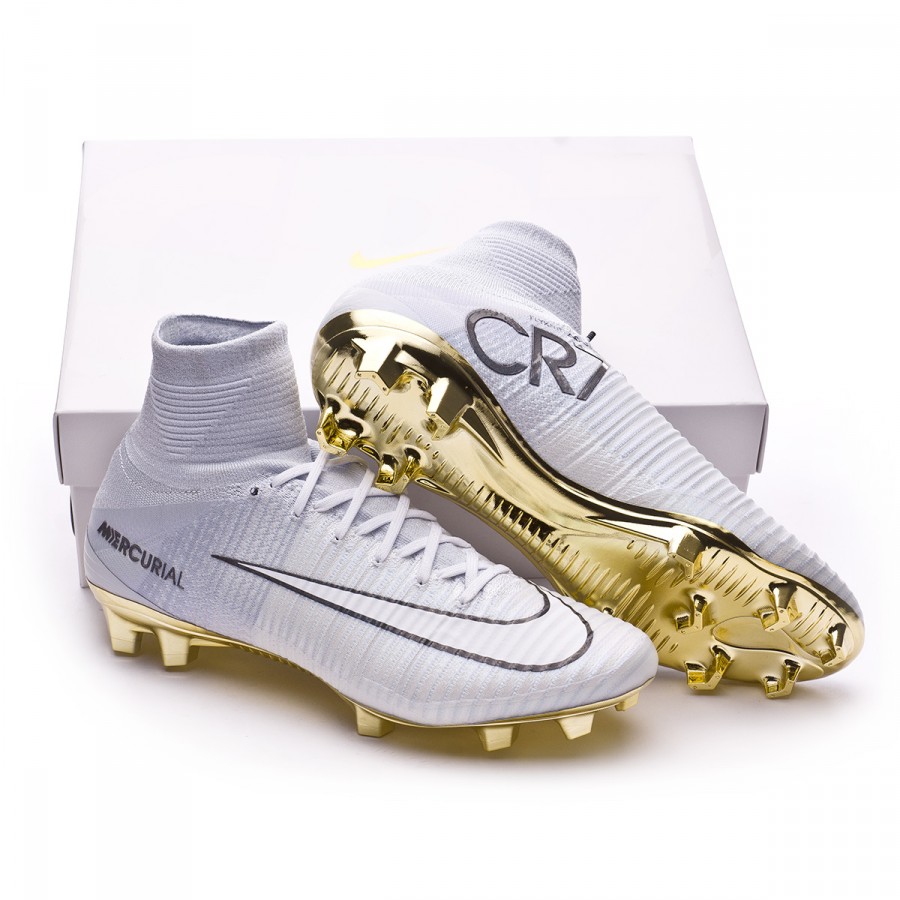 nike mercurial cr7 white and gold
