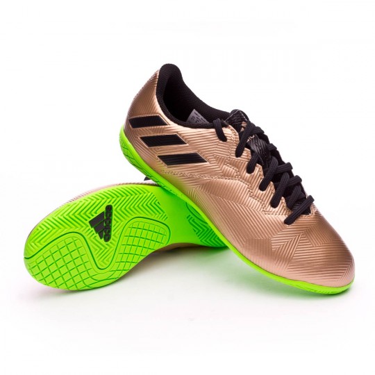 Zapatilla adidas Messi 16.4 IN Niño Copper metallic-Core black-Solar green  - Tienda de fútbol Fútbol Emotion