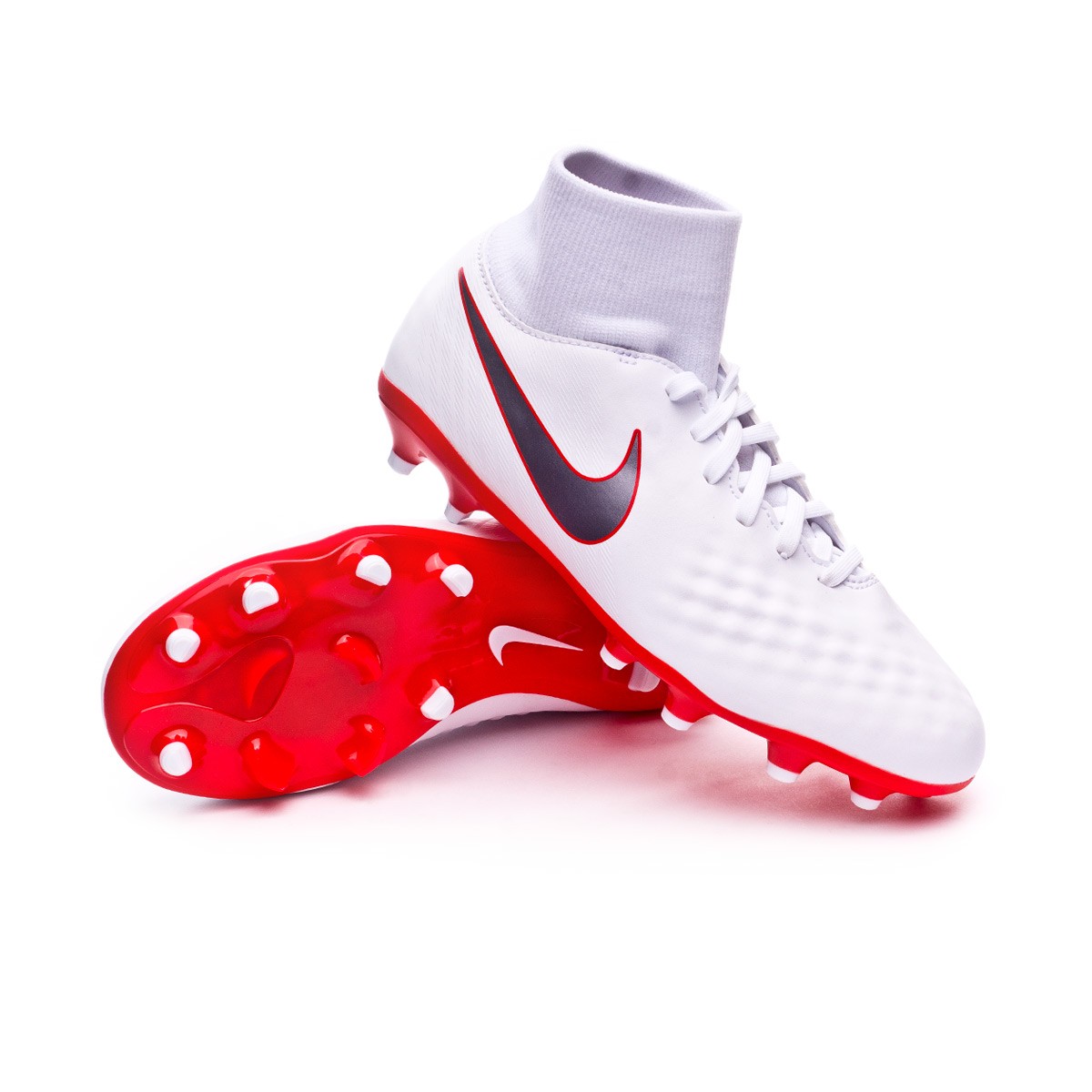 Football Boots Nike Kids Magista Obra II Academy DF FG White-Metallic cool  grey-Light crimson - Football store Fútbol Emotion