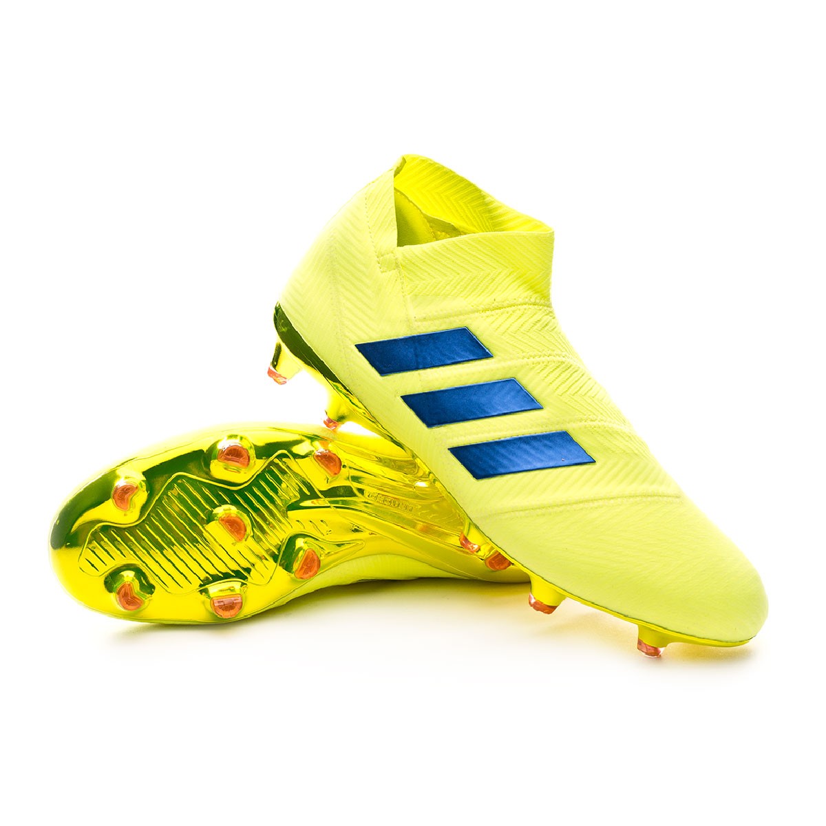 Bota de fútbol adidas Nemeziz 18+ FG Solar yellow-Football blue-Active red  - Tienda de fútbol Fútbol Emotion