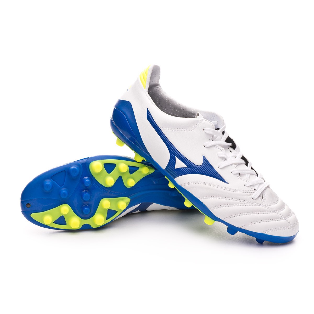 Football Boots Mizuno Morelia Neo KL II AG White-Wave cup blue-Safety  yellow - Football store Fútbol Emotion