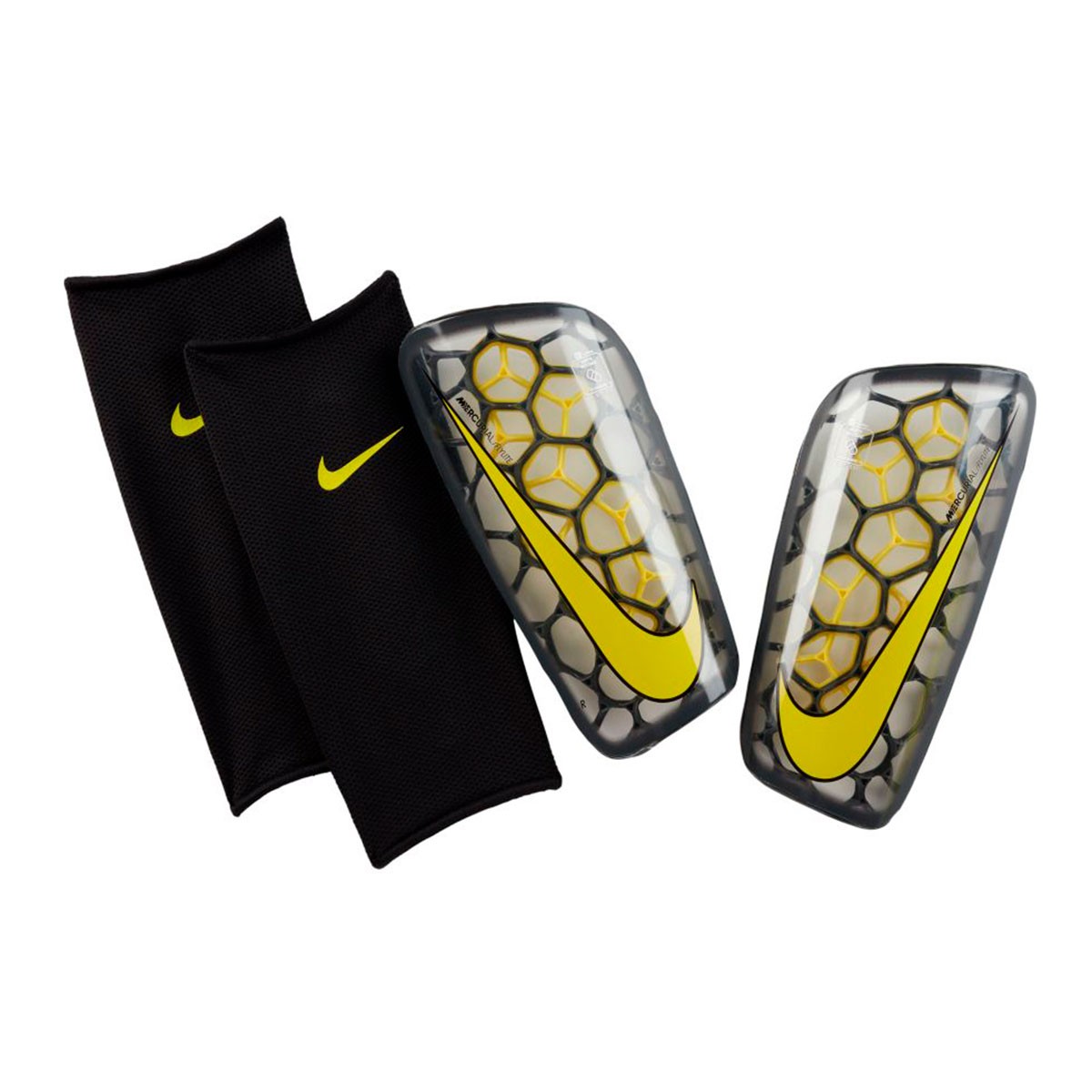 Shinpads Nike Mercurial Flylite SuperLock Anthracite-Optical yellow -  Football store Fútbol Emotion