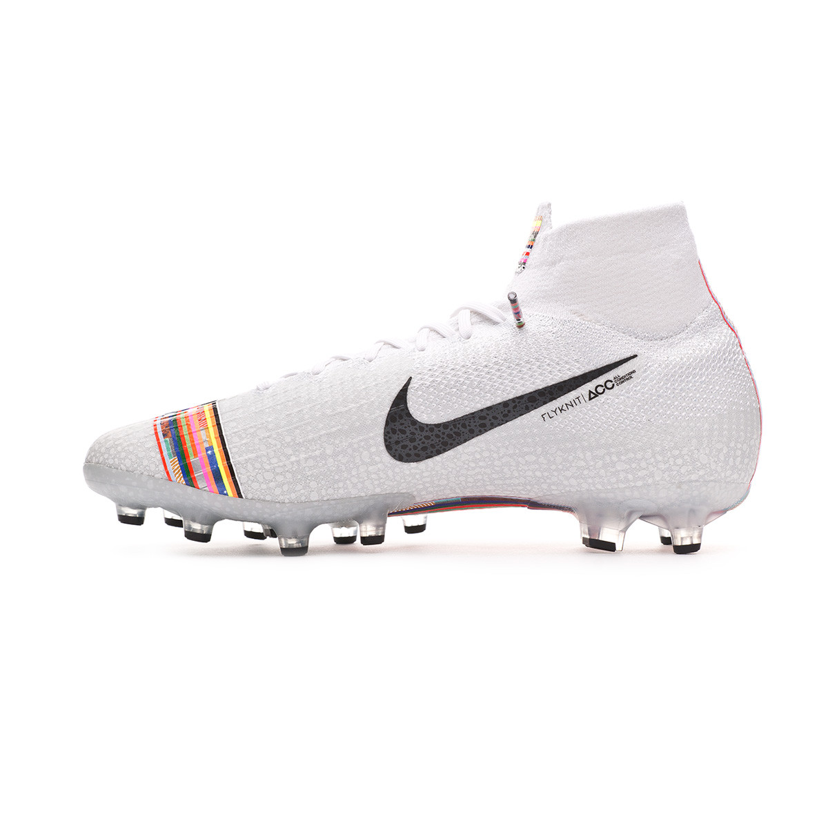 white and rainbow nike soccer cleats