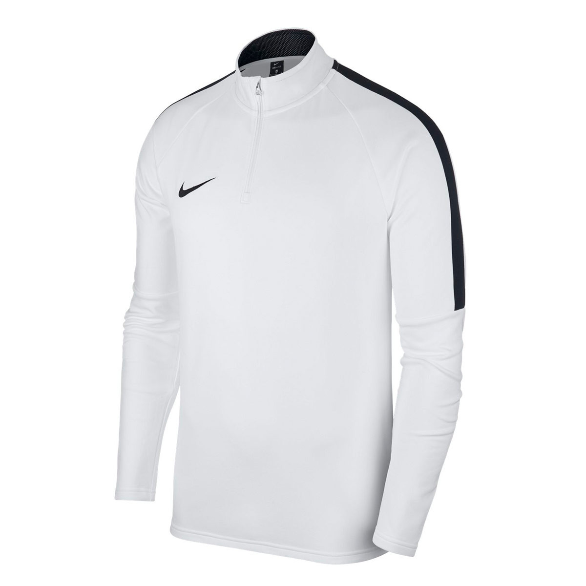 nike football academy half zip sweat in white with black side stripe