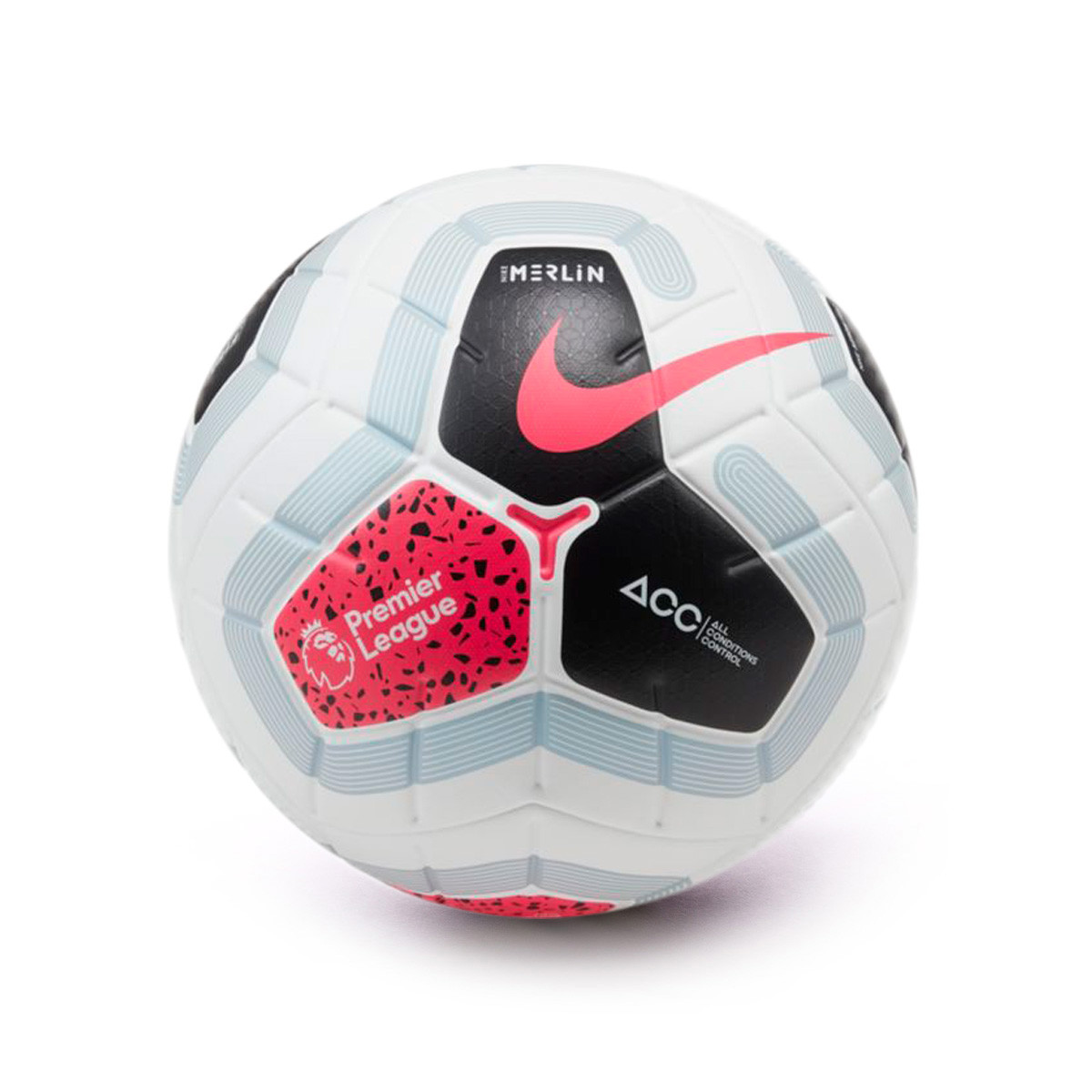 Ball Nike Premier League Merlin 2019-2020 White-Black-Cool grey-Racer pink  - Football store Fútbol Emotion