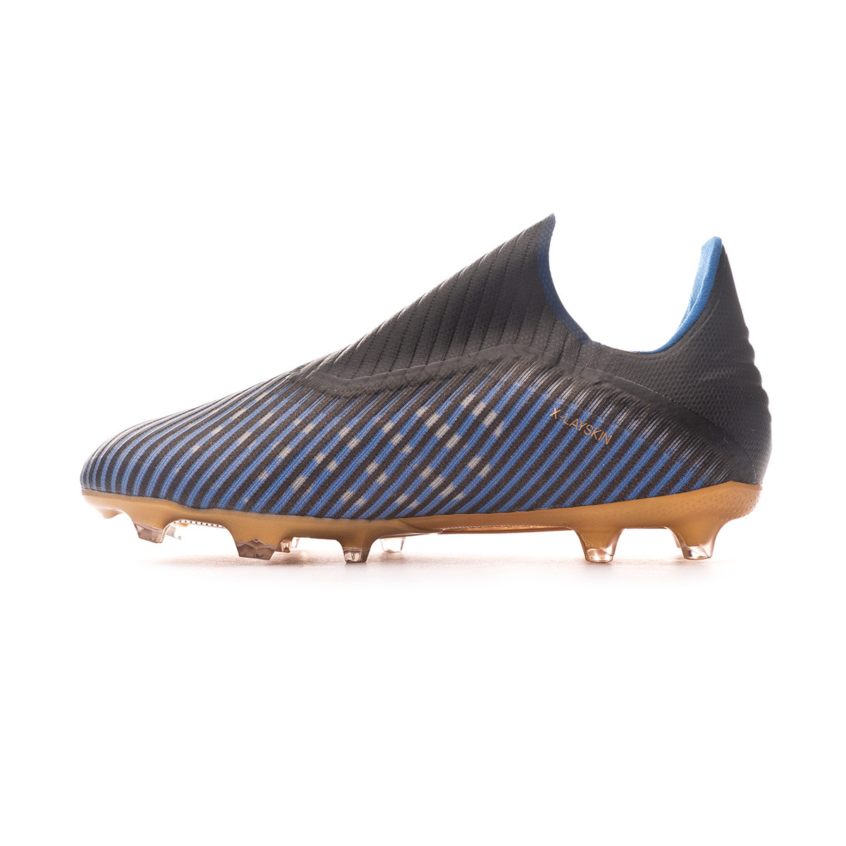 Bota de fútbol adidas X 19+ FG Niño Core black-Gold metallic-Football blue  - Tienda de fútbol Fútbol Emotion