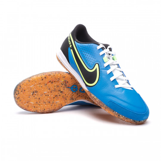 malla Golpeteo Investigación Zapatilla de Fútbol sala Nike Tiempo Legend 9 Academy IC Blue-Black-Lime  Glow-Brown - Fútbol Emotion
