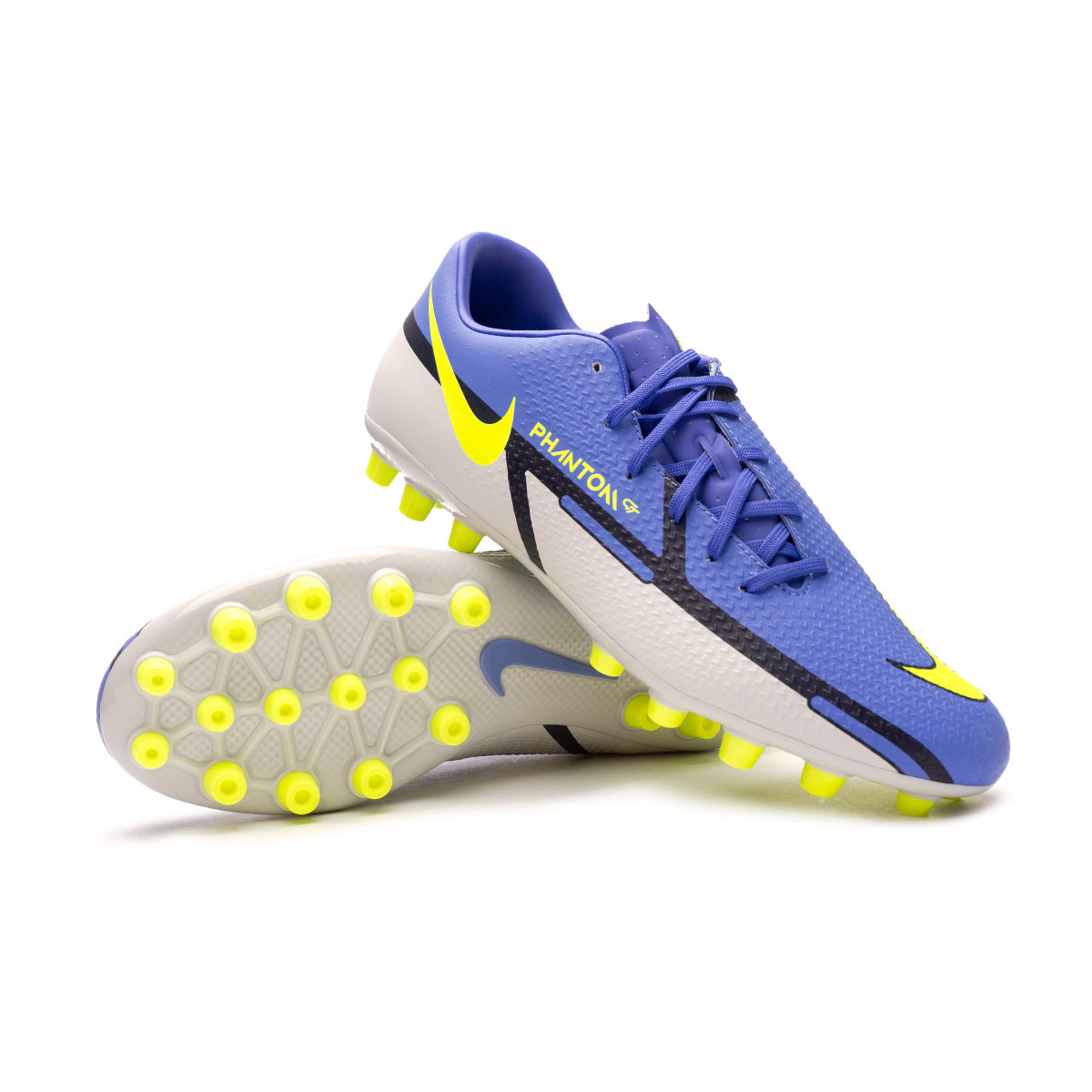 Gárgaras Marca comercial Principiante Bota de fútbol Nike Phantom GT2 Academy AG Sapphire-Volt-Grey Fog-Blue Void  - Fútbol Emotion