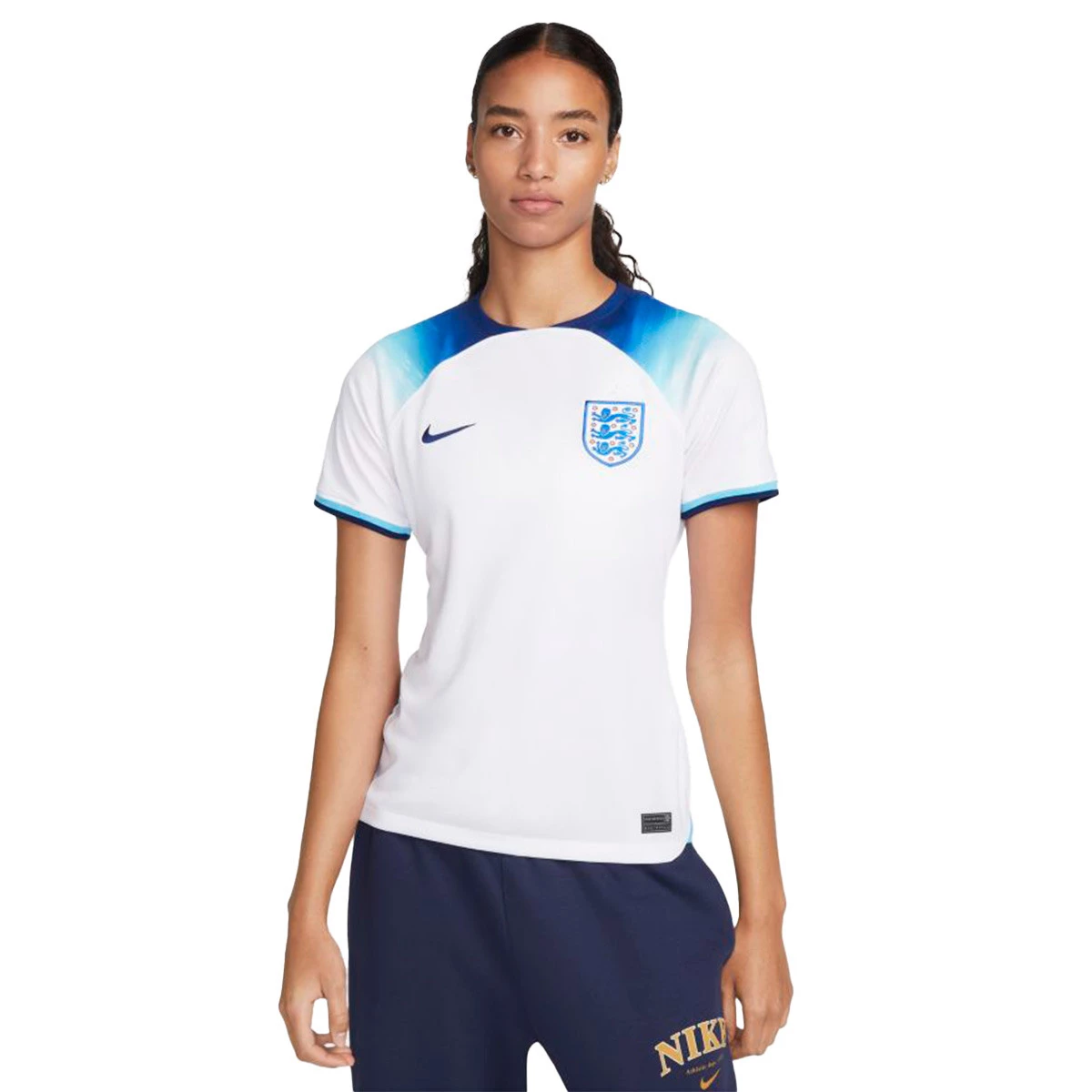 Camisola Nike Inglaterra Primeiro Equipamento Stadium Mundial Qatar 2022  Mulher White-Blue Fury-Blue Void - Fútbol Emotion
