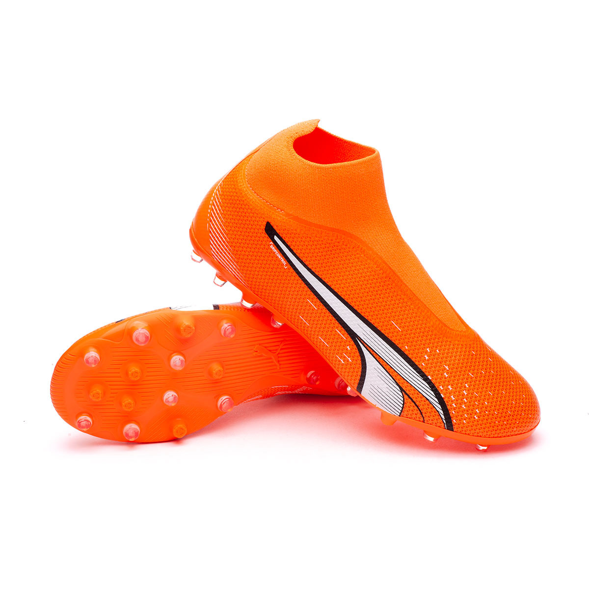 Football Boots Puma Ultra Ultra Orange-White-Blue - Match+ Glimmer LL MG Emotion Fútbol