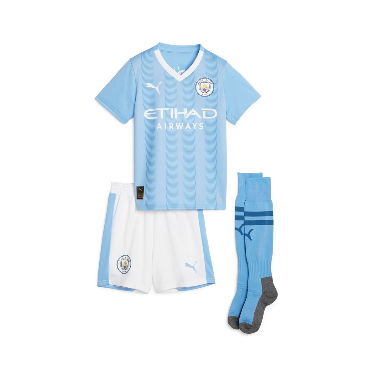 Kit Puma Kids Manchester City Home Kit 2023-2024 Team Light Blue-White -  Fútbol Emotion