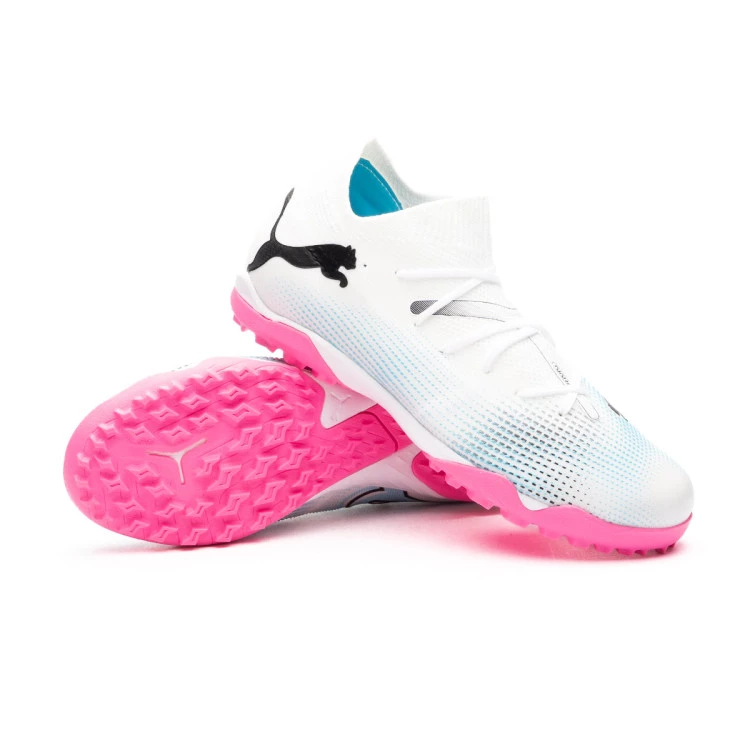 Bota de futbol Puma Future 7 Match Turf Mid Nino White Black Poison Pink Futbol Emotion