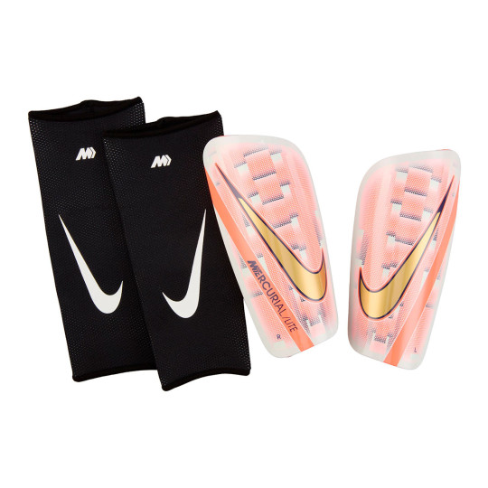 Espinillera Nike Signature Mercurial Lite Guard White Barely green Bright mango Metallic gold Futbol Emotion