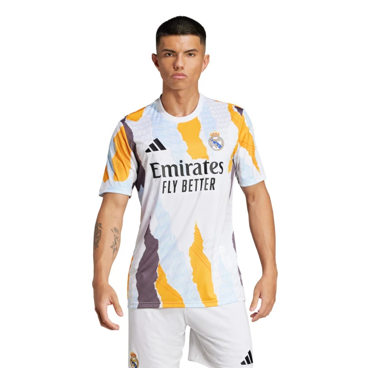 adidas - Camiseta Real Madrid Pre-Match 2024-2025, Unisex, White-Crew Orange-Charcoal-Glow Blue, M